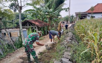 Pembangunan Paving Blok, Babinsa Laksanakan Gotong Royong Bersama Warga