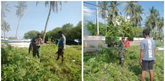 Babinsa Koramil 19/Sapeken Ajak Warga Kerja Bakti Bersihkan Rumput Menutupi Jalan Desa