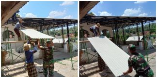 Babinsa Batu Putih Turun Tangan Bantu Warga Perbaiki Masjid Ar-Rahman di Desa Bantelan