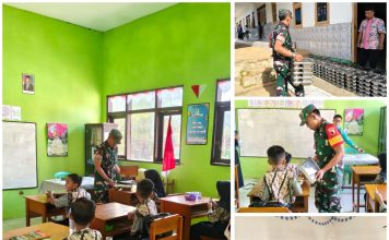 Babinsa Manding Setia Mengawal Makan Bergizi Anak Sekolah