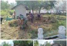Babinsa Koramil 06/Saronggi Bersama Warga Gotong Royong Bersihkan Makam Umum