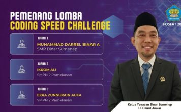 Siswa SMP Binar Sumenep Juara 1 Coding Speed Challenge FOSFAT 2026, Ketua Yayasan : Bukti Generasi Digital Daerah Siap Bersaing