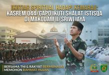 Ikhtiar Spiritual Hadapi Kemarau, Kasrem 044/Gapo Ikuti Shalat Istisqa di Makodam II/Sriwijaya